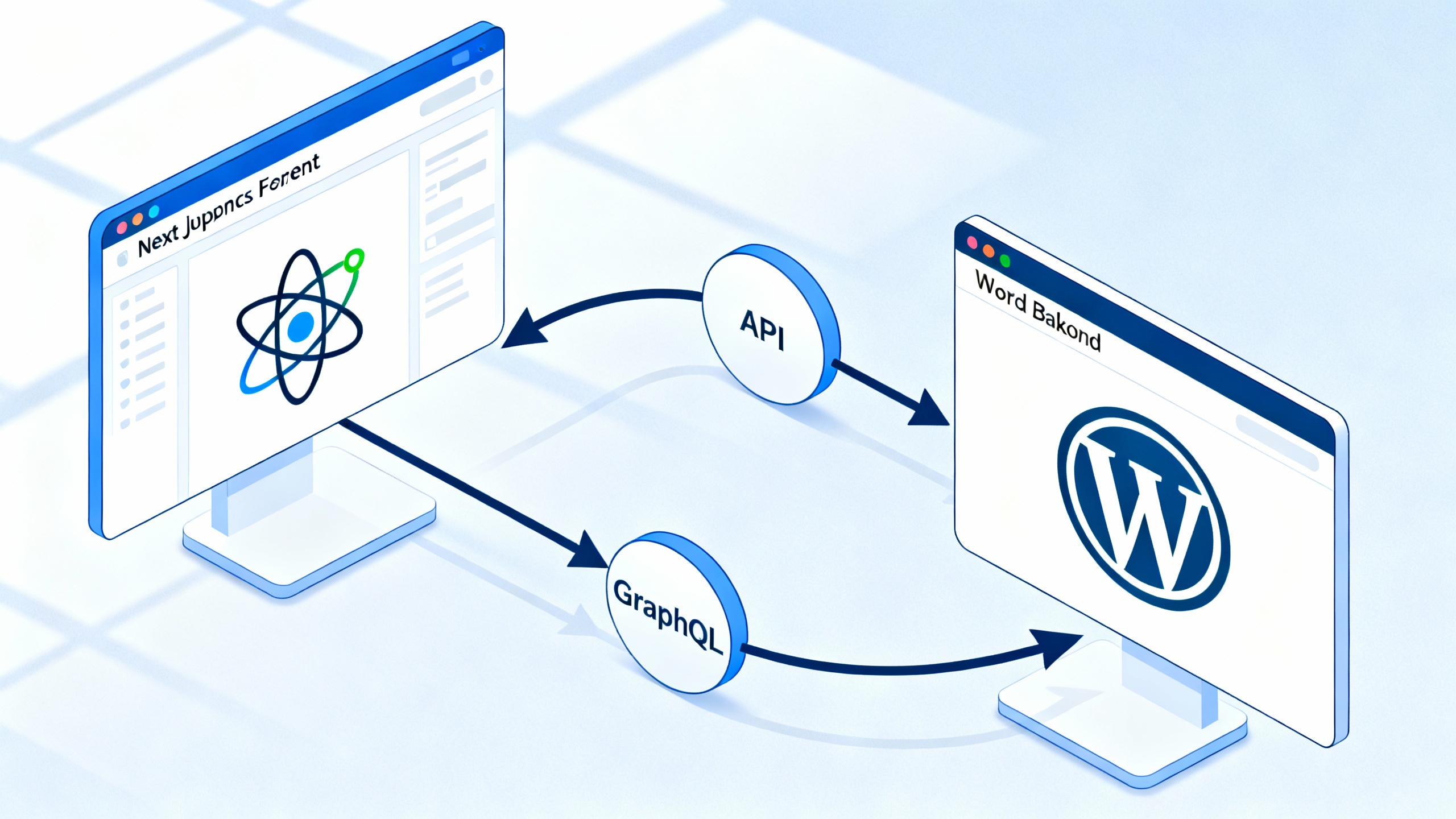 Diagram showing WordPress (content) flowing via API to Next.js (frontend) with React components