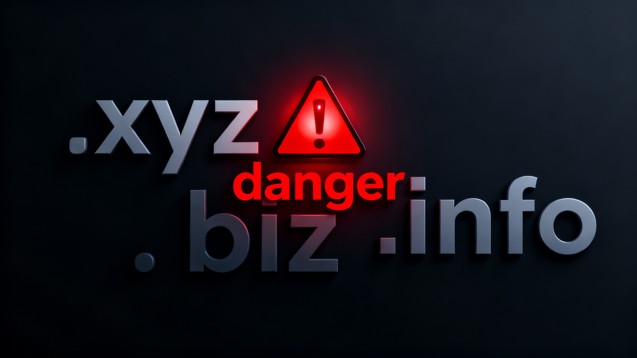 Graphic showing a 'warning' sign or 'blacklist' icon next to problematic TLDs like .xyz, .top, and .cc, highlighting their negative impacts such as spam, low trust, and blocking.