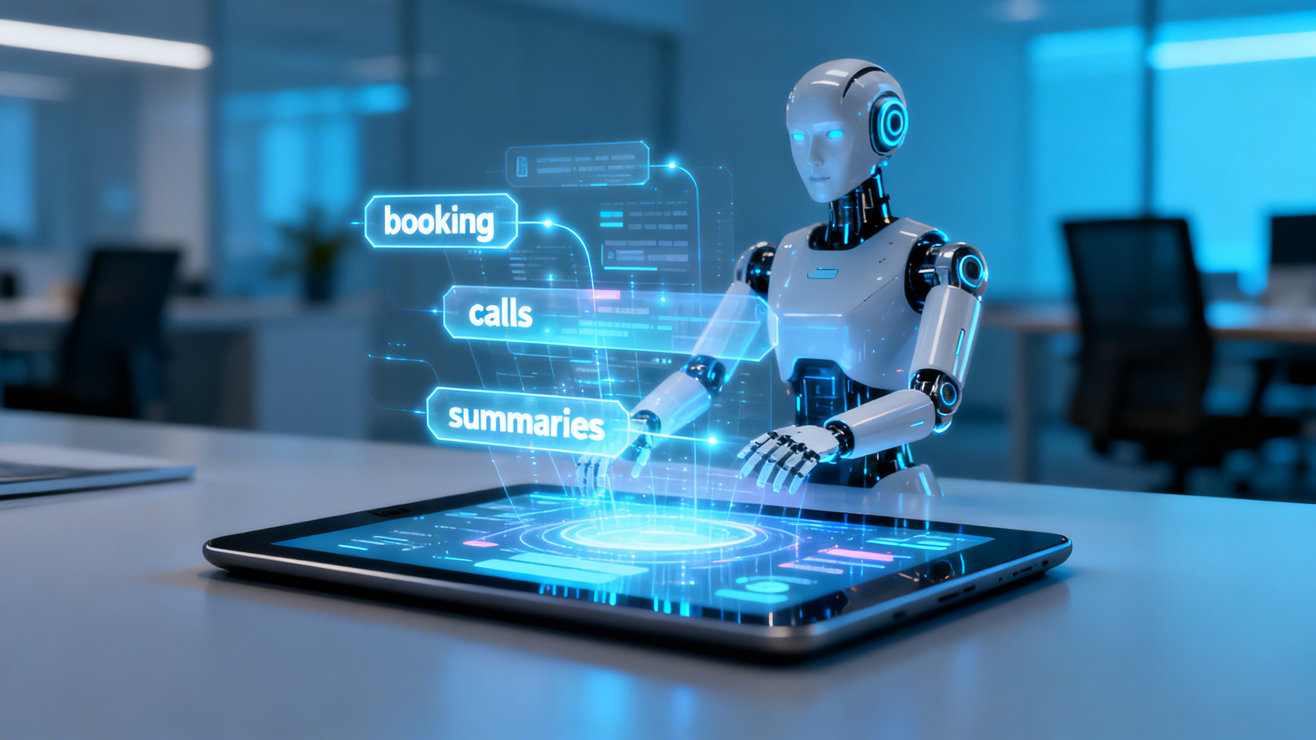 Flowchart or infographic illustrating the multi-functional capabilities of an AI answering service, such as instant answer, appointment booking, lead qualification, and smart escalation.